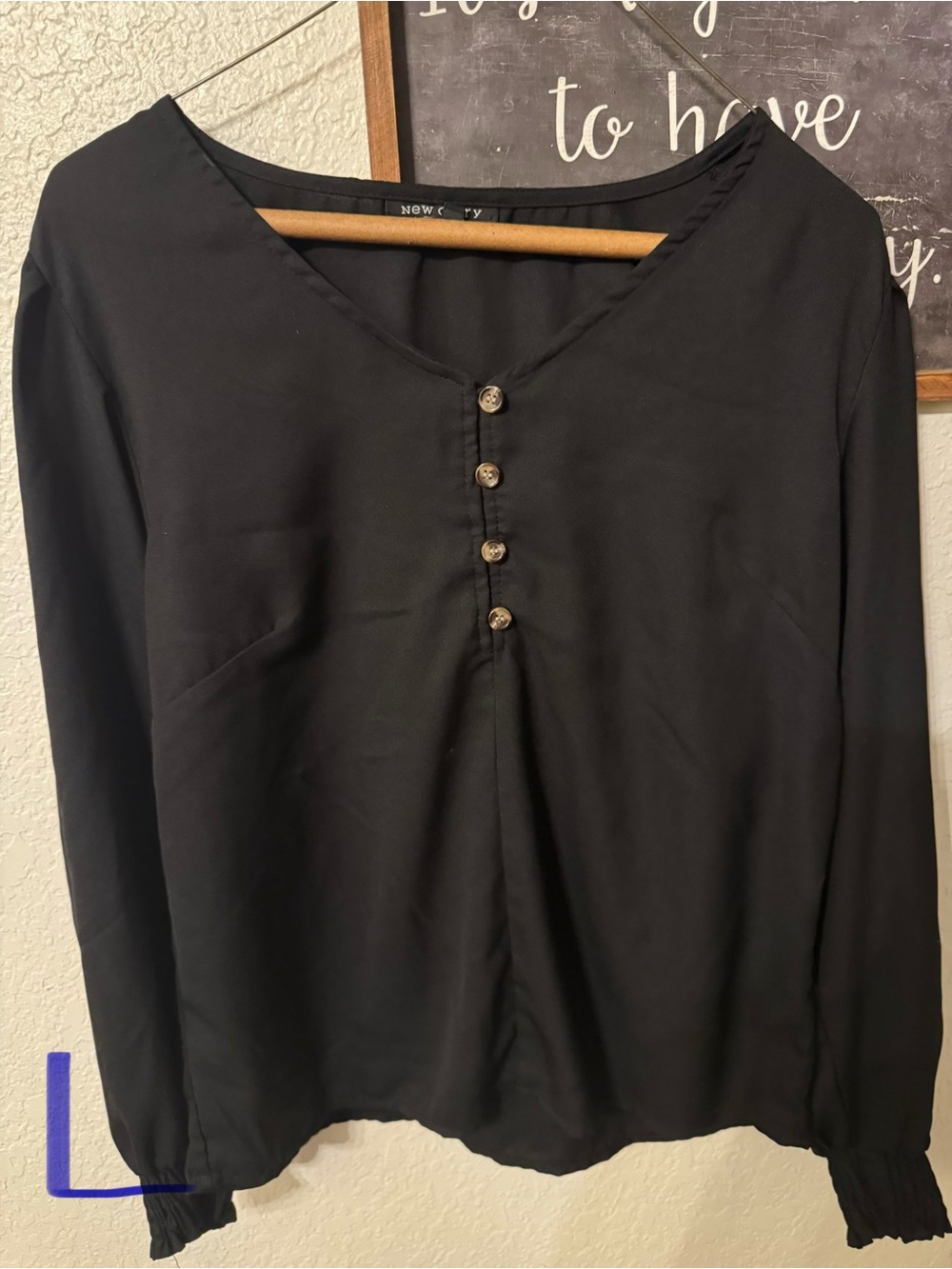 Black Long-Sleeve Button-Front Women's Top